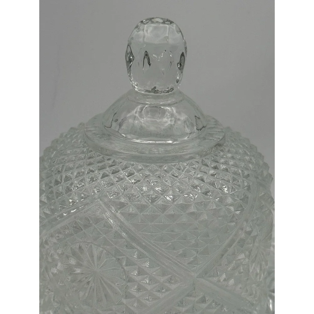 VTG 1973-74 Avon Butter Dish Cheese Ball w/Dome Lid Diamond Pattern Clear Glass